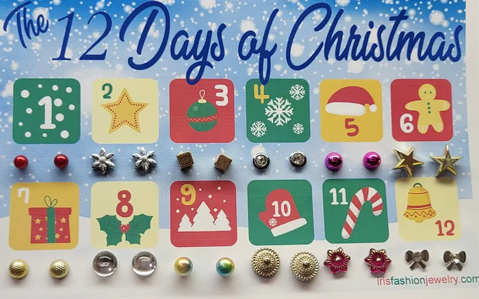 Earrings Iris Fashion Jewelry JC16 The 12 Days of Christmas Jumbo Earring Card Set 12 Pairs