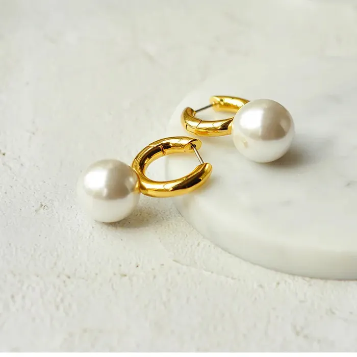 Earrings Jewelvers 18K GoldFilled Freshwater Pearl Huggie Hoop Earrings