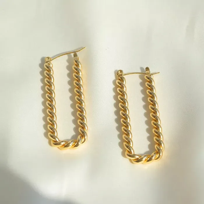 Earrings Jewelvers 18K GoldFilled Rectangle Twist Hoop Earrings Earrings Jewelvers 18K GoldFilled Rectangle Twist Hoop Earrings