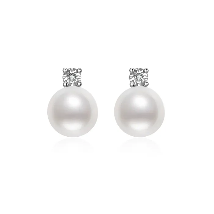 Earrings Pearly Lustre 18K Solid Gold Diamond Pearl Earrings KE00092