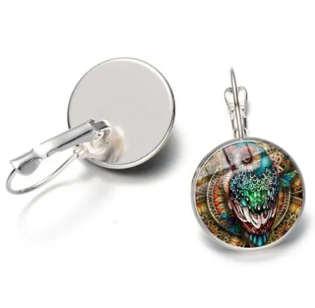 Earrings polly E1135 Silver Colorful Owl Dome Earrings