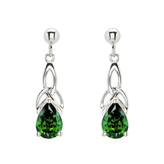 Earrings Shanore Sterling Silver Emerald Green Cubic Zirconia Trinity Knot Earrings