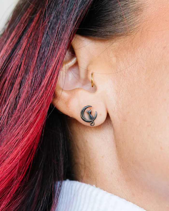 Earrings SMJEL Grace Store Cat in the Moon Studs