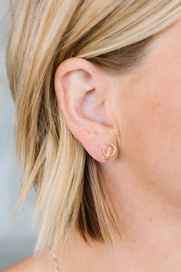 Earrings SMJEL Grace Store Cat in the Moon Studs