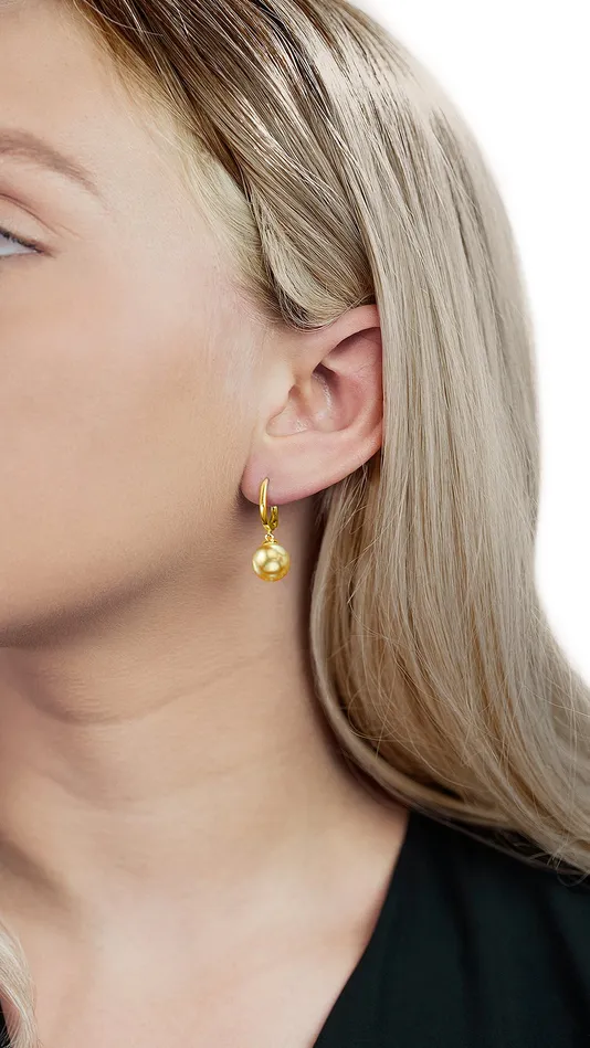 Earrings spt Golden South Sea Pearl Poise Hoop Earrings