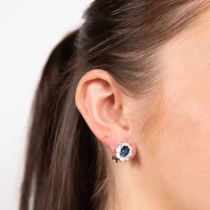 Earrings STORE 5a PREOWNED BLUE SAPPHIRE AND DIAMOND EARRINGS