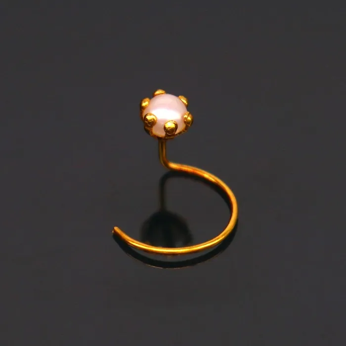 Earrings TRIBAL ORNAMENTS 18 kt yellow fine gold fabulous nose pin excellent single pearl nose pin stunning design gifting gold jewelry for girls womens gnp37