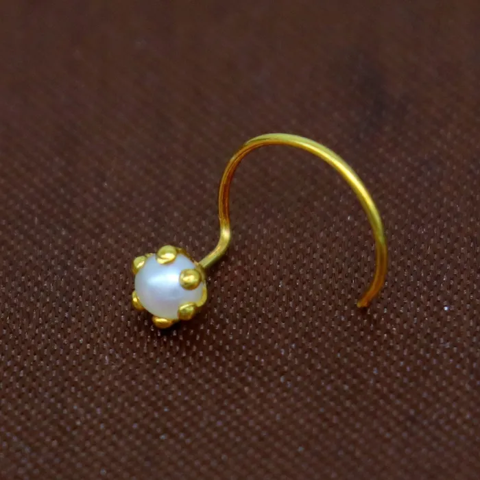 Earrings TRIBAL ORNAMENTS 18 kt yellow fine gold fabulous nose pin excellent single pearl nose pin stunning design gifting gold jewelry for girls womens gnp37