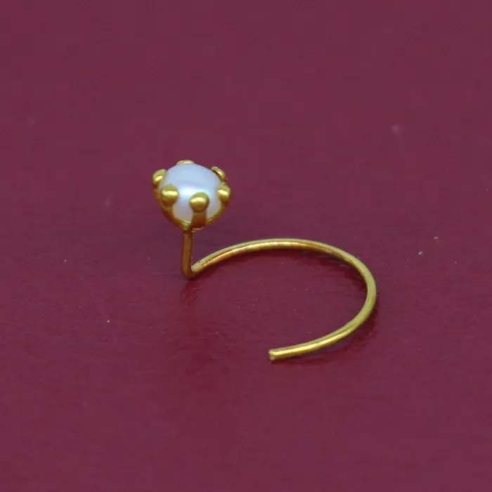Earrings TRIBAL ORNAMENTS 18 kt yellow fine gold fabulous nose pin excellent single pearl nose pin stunning design gifting gold jewelry for girls womens gnp37