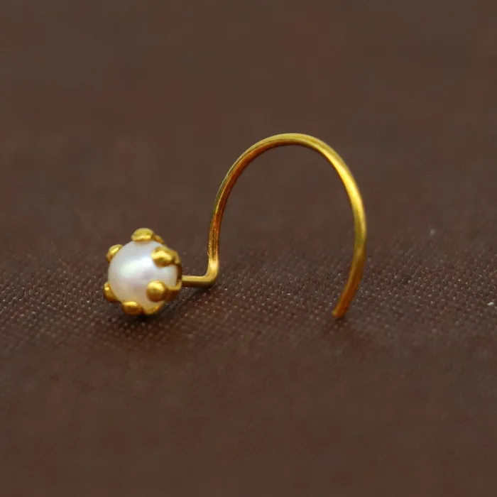 Earrings TRIBAL ORNAMENTS 18 kt yellow fine gold fabulous nose pin excellent single pearl nose pin stunning design gifting gold jewelry for girls womens gnp37