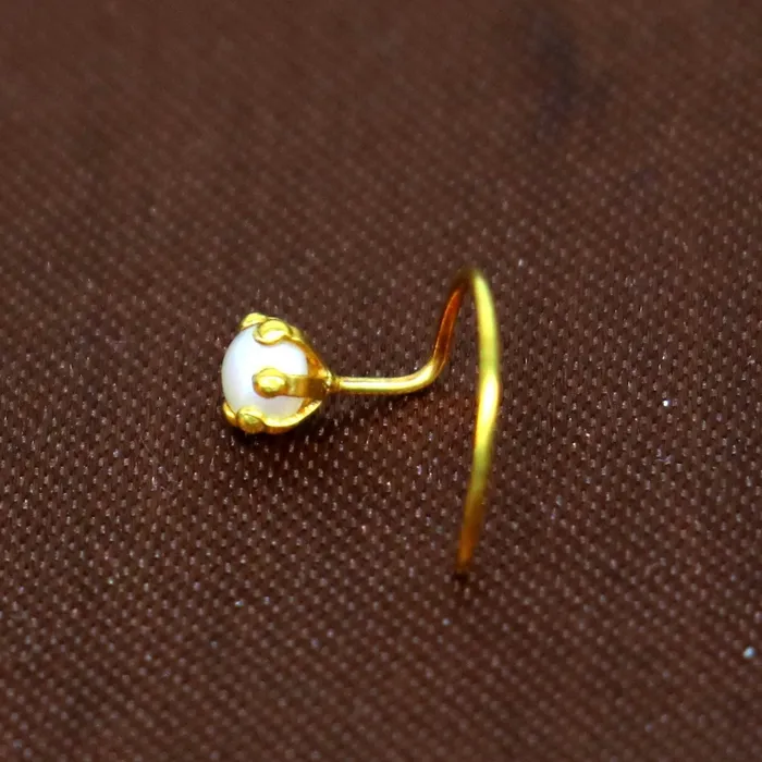 Earrings TRIBAL ORNAMENTS 18 kt yellow fine gold fabulous nose pin excellent single pearl nose pin stunning design gifting gold jewelry for girls womens gnp37