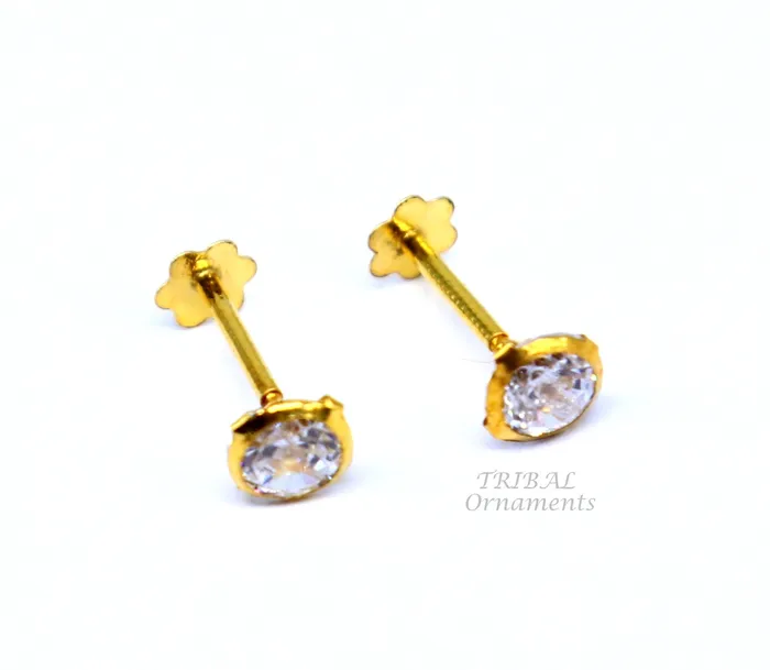Earrings TRIBAL ORNAMENTS 4mm 18k yellow gold handmade fabulous cubic zircon stone excellent antique vintage design stud earrings pair unisex jewelry er157 Earrings TRIBAL ORNAMENTS 4mm 18k yellow gold handmade fabulous cubic zircon stone excellent antique vintage design stud earrings pair unisex jewelry er157