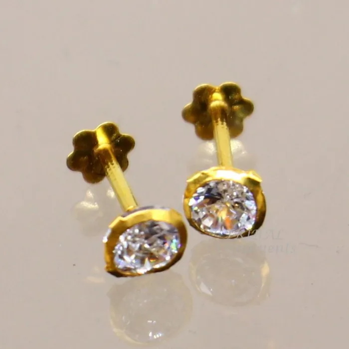Earrings TRIBAL ORNAMENTS 4mm 18k yellow gold handmade fabulous cubic zircon stone excellent antique vintage design stud earrings pair unisex jewelry er157