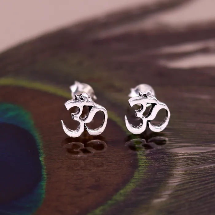 Earrings TRIBAL ORNAMENTS 925 Sterling silver handmade Aum OMstud earring solid silver unisex jewelry from rajasthan india s327 Earrings TRIBAL ORNAMENTS 925 Sterling silver handmade Aum OMstud earring solid silver unisex jewelry from rajasthan india s327