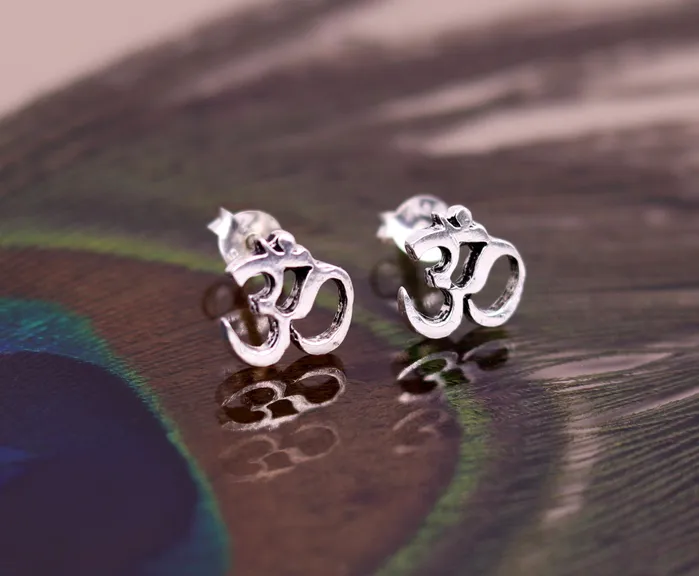 Earrings TRIBAL ORNAMENTS 925 Sterling silver handmade Aum OMstud earring solid silver unisex jewelry from rajasthan india s327 Earrings TRIBAL ORNAMENTS 925 Sterling silver handmade Aum OMstud earring solid silver unisex jewelry from rajasthan india s327