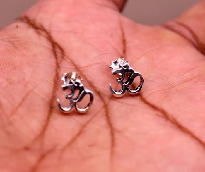 Earrings TRIBAL ORNAMENTS 925 Sterling silver handmade Aum OMstud earring solid silver unisex jewelry from rajasthan india s327 Earrings TRIBAL ORNAMENTS 925 Sterling silver handmade Aum OMstud earring solid silver unisex jewelry from rajasthan india s327