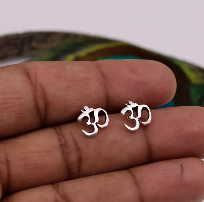 Earrings TRIBAL ORNAMENTS 925 Sterling silver handmade Aum OMstud earring solid silver unisex jewelry from rajasthan india s327 Earrings TRIBAL ORNAMENTS 925 Sterling silver handmade Aum OMstud earring solid silver unisex jewelry from rajasthan india s327