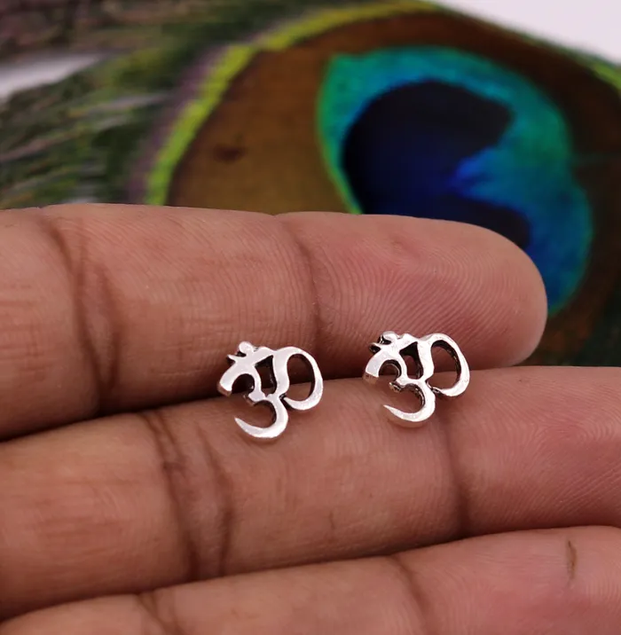 Earrings TRIBAL ORNAMENTS 925 Sterling silver handmade Aum OMstud earring solid silver unisex jewelry from rajasthan india s327 Earrings TRIBAL ORNAMENTS 925 Sterling silver handmade Aum OMstud earring solid silver unisex jewelry from rajasthan india s327