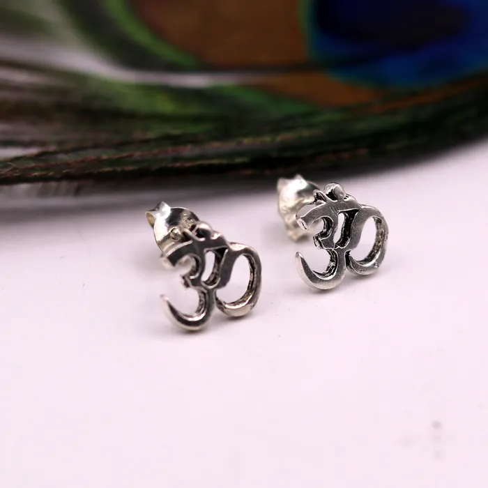 Earrings TRIBAL ORNAMENTS 925 Sterling silver handmade Aum OMstud earring solid silver unisex jewelry from rajasthan india s327 Earrings TRIBAL ORNAMENTS 925 Sterling silver handmade Aum OMstud earring solid silver unisex jewelry from rajasthan india s327