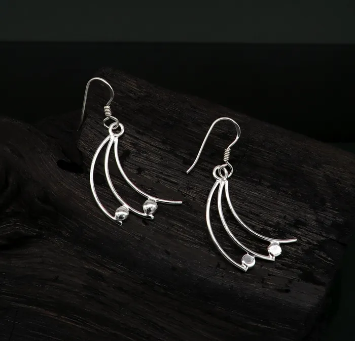 Earrings TRIBAL ORNAMENTS 925 sterling silver handmade unique design dainty elegant plain trendy fancy hoop earring drop dangle geometric earring gift to her ear714 Earrings TRIBAL ORNAMENTS 925 sterling silver handmade unique design dainty elegant plain trendy fancy hoop earring drop dangle geometric earring gift to her ear714
