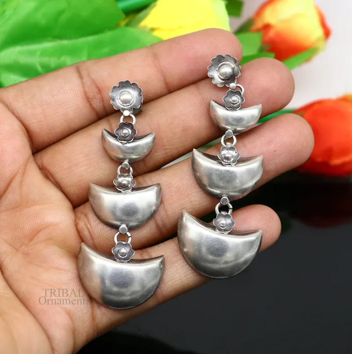 Earrings TRIBAL ORNAMENTS 925 sterling silver tribal Earringshalf moon earrings stud earring hanging drop dangle jewelry wedding party tribal jewelry ear1098
