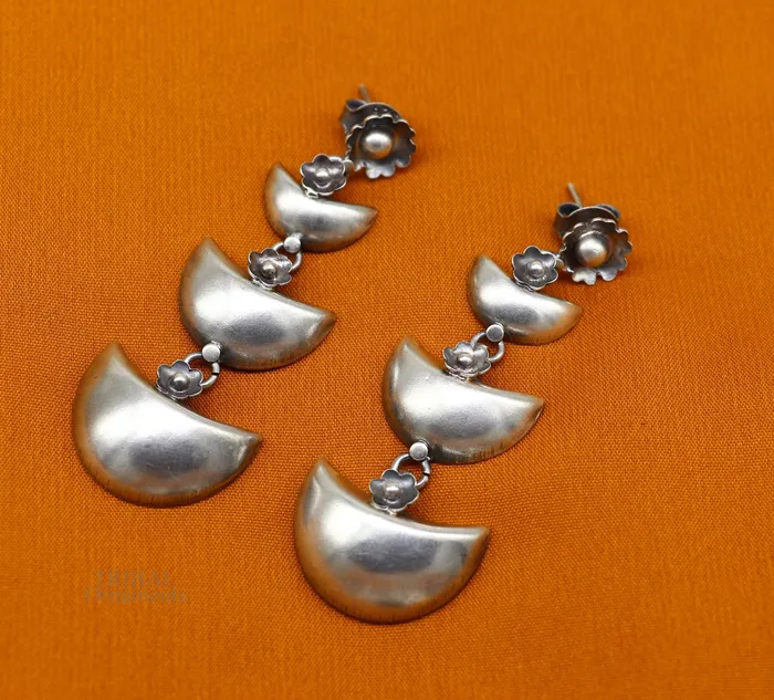 Earrings TRIBAL ORNAMENTS 925 sterling silver tribal Earringshalf moon earrings stud earring hanging drop dangle jewelry wedding party tribal jewelry ear1098