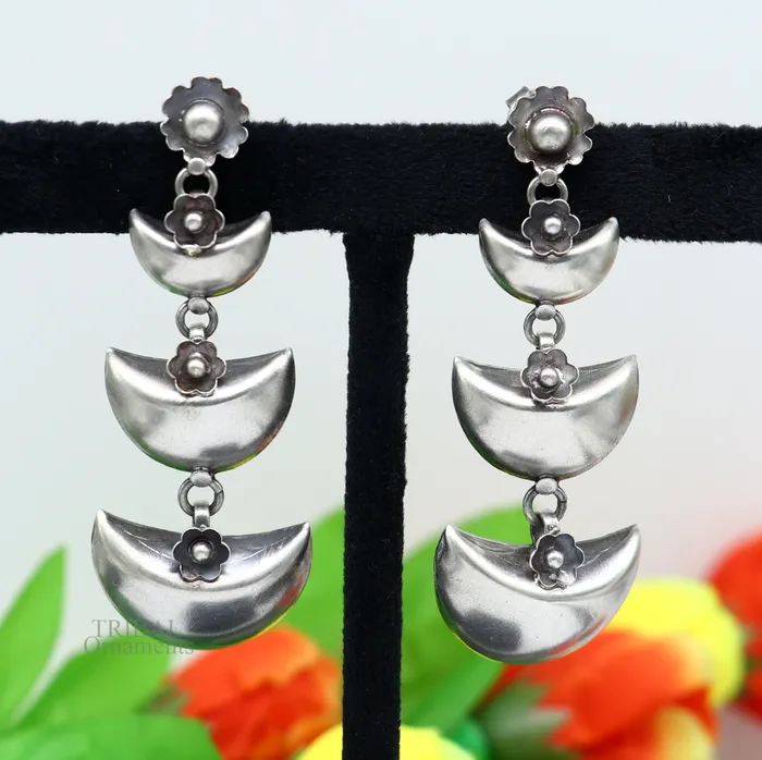 Earrings TRIBAL ORNAMENTS 925 sterling silver tribal Earringshalf moon earrings stud earring hanging drop dangle jewelry wedding party tribal jewelry ear1098