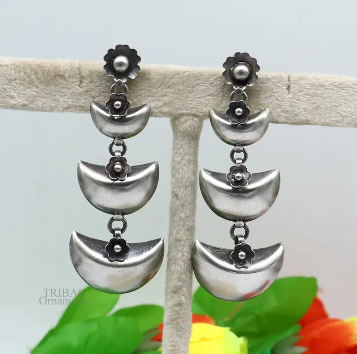 Earrings TRIBAL ORNAMENTS 925 sterling silver tribal Earringshalf moon earrings stud earring hanging drop dangle jewelry wedding party tribal jewelry ear1098