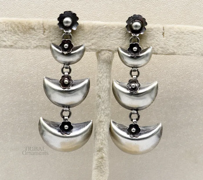 Earrings TRIBAL ORNAMENTS 925 sterling silver tribal Earringshalf moon earrings stud earring hanging drop dangle jewelry wedding party tribal jewelry ear1098