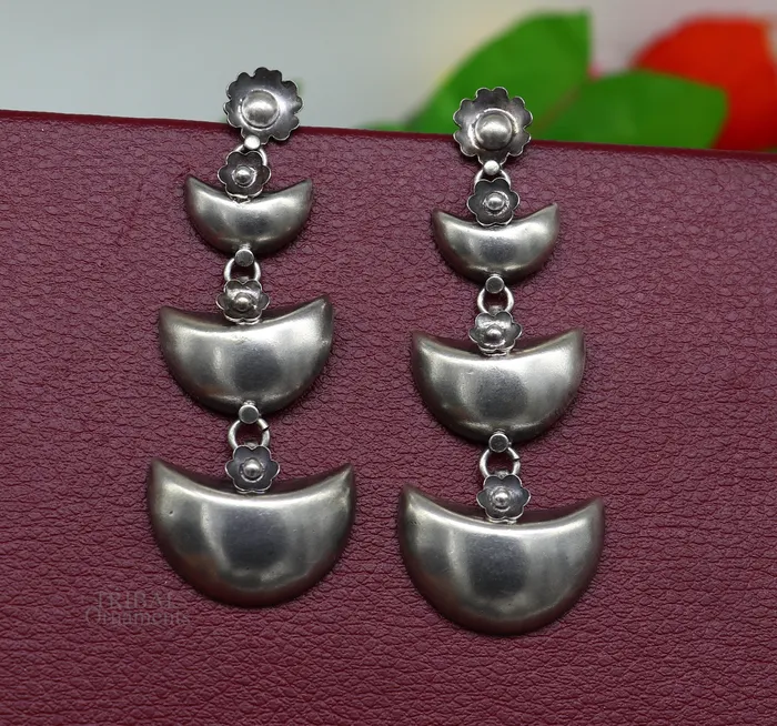 Earrings TRIBAL ORNAMENTS 925 sterling silver tribal Earringshalf moon earrings stud earring hanging drop dangle jewelry wedding party tribal jewelry ear1098