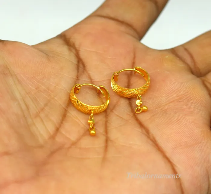 Earrings TRIBAL ORNAMENTS Vintage stylish handmade 18kt yellow gold hoops earring bali amazing drops customized bridesmaid gifting girls jewelry from indai ho38