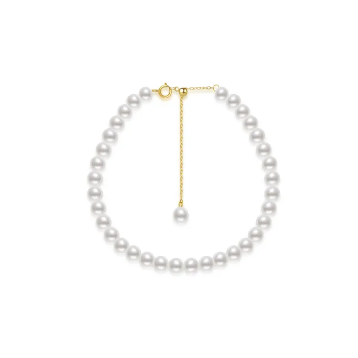 Elegant 18K Solid Gold Freshwater Pearl Bracelet KB00010 Pearly Lustre Bracelets