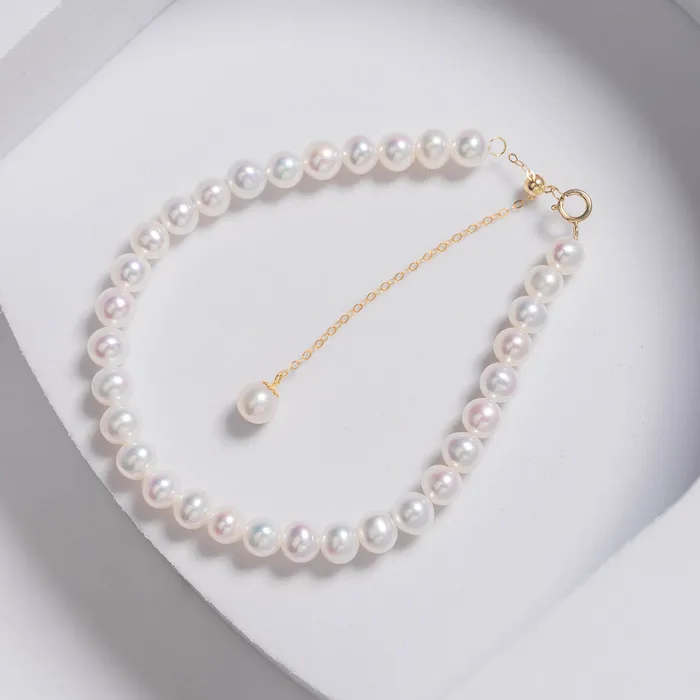 Elegant 18K Solid Gold Freshwater Pearl Bracelet KB00010 Pearly Lustre Bracelets