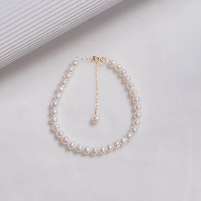 Elegant 18K Solid Gold Freshwater Pearl Bracelet KB00010 Pearly Lustre Bracelets