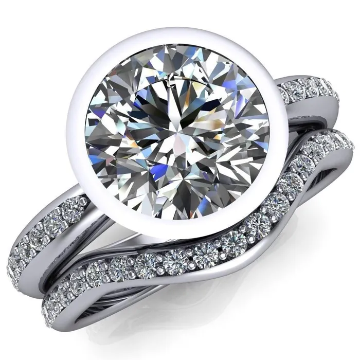 Elena Round Center Stone Bezel Set Classic Solitaire Diamond Shank Ring Fire Brilliance Rings Elena Round Center Stone Bezel Set Classic Solitaire Diamond Shank Ring Fire Brilliance Rings