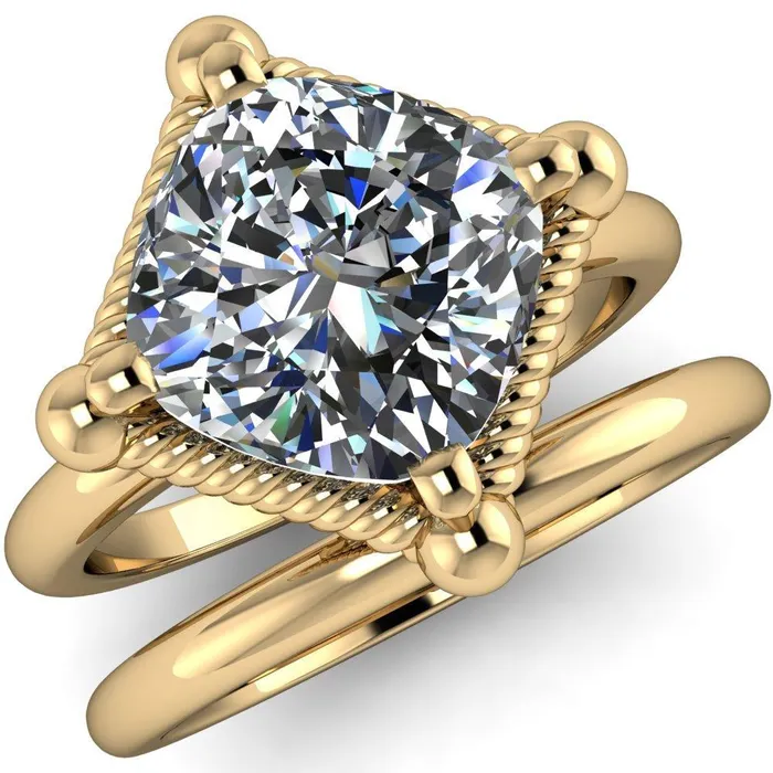 Eloise Cushion Center Stone Woven Rope Princess Halo 4 Prong Engagement Ring Fire Brilliance Rings