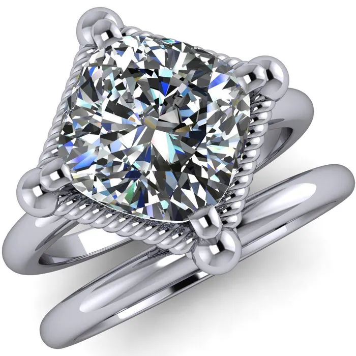 Eloise Cushion Center Stone Woven Rope Princess Halo 4 Prong Engagement Ring Fire Brilliance Rings