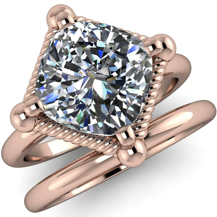 Eloise Cushion Center Stone Woven Rope Princess Halo 4 Prong Engagement Ring Fire Brilliance Rings