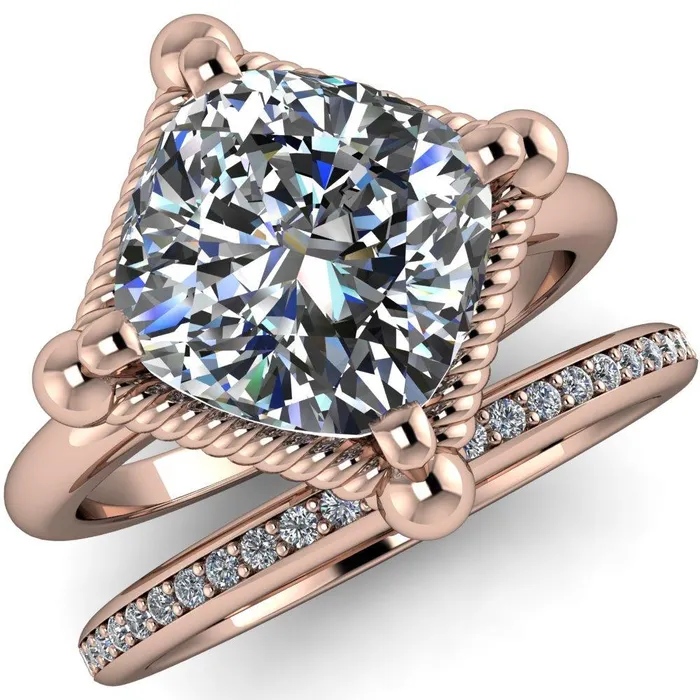 Eloise Cushion Center Stone Woven Rope Princess Halo 4 Prong Engagement Ring Fire Brilliance Rings