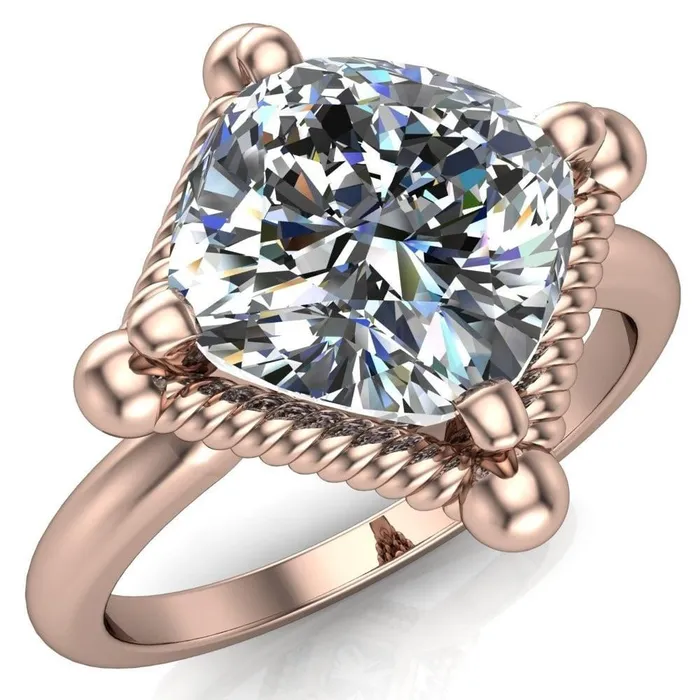 Eloise Cushion Center Stone Woven Rope Princess Halo 4 Prong Engagement Ring Fire Brilliance Rings