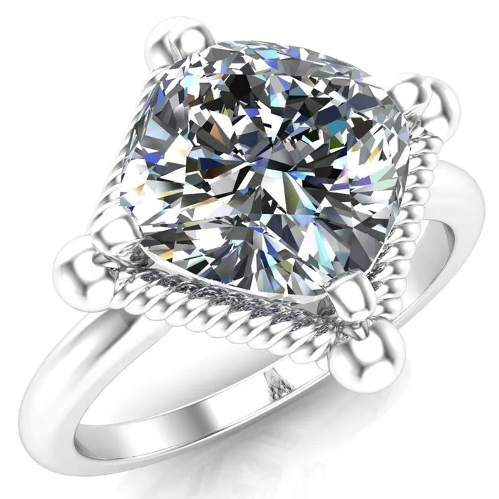 Eloise Cushion Center Stone Woven Rope Princess Halo 4 Prong Engagement Ring Fire Brilliance Rings