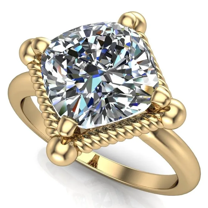 Eloise Cushion Center Stone Woven Rope Princess Halo 4 Prong Engagement Ring Fire Brilliance Rings