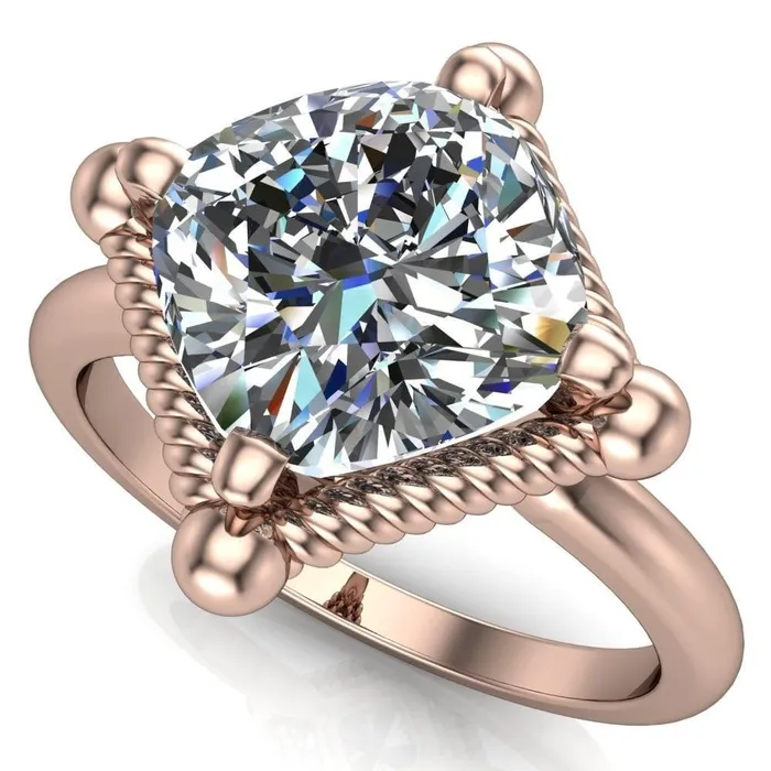 Eloise Cushion Center Stone Woven Rope Princess Halo 4 Prong Engagement Ring Fire Brilliance Rings