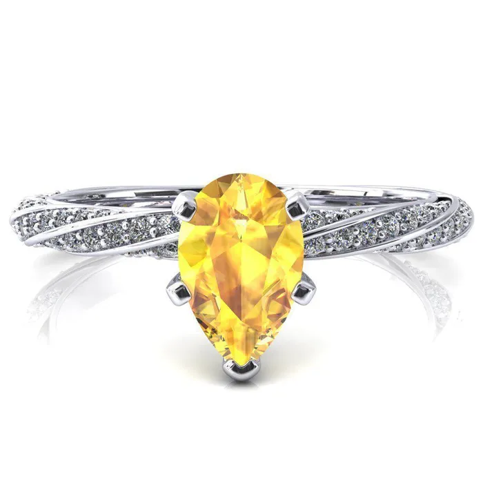 Elysia Pear Yellow Sapphire 5 Prong 34 Eternity Diamond Accent Ring Fire Brilliance Rings Elysia Pear Yellow Sapphire 5 Prong 34 Eternity Diamond Accent Ring Fire Brilliance Rings