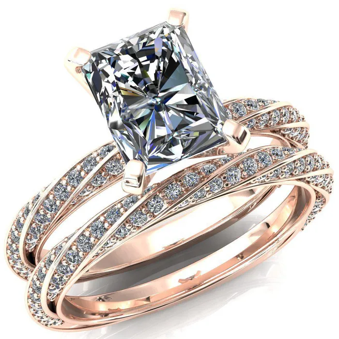 Elysia Radiant Moissanite 4 Prong 34 Eternity Diamond Accent Ring Fire Brilliance Rings