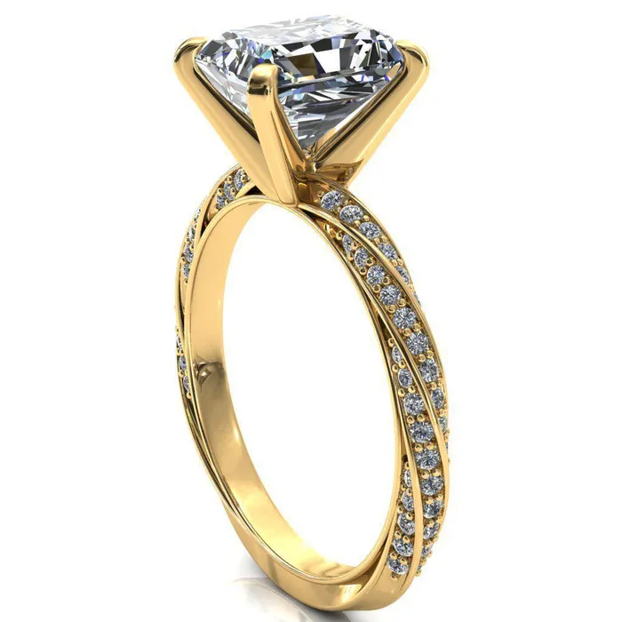 Elysia Radiant Moissanite 4 Prong 34 Eternity Diamond Accent Ring Fire Brilliance Rings