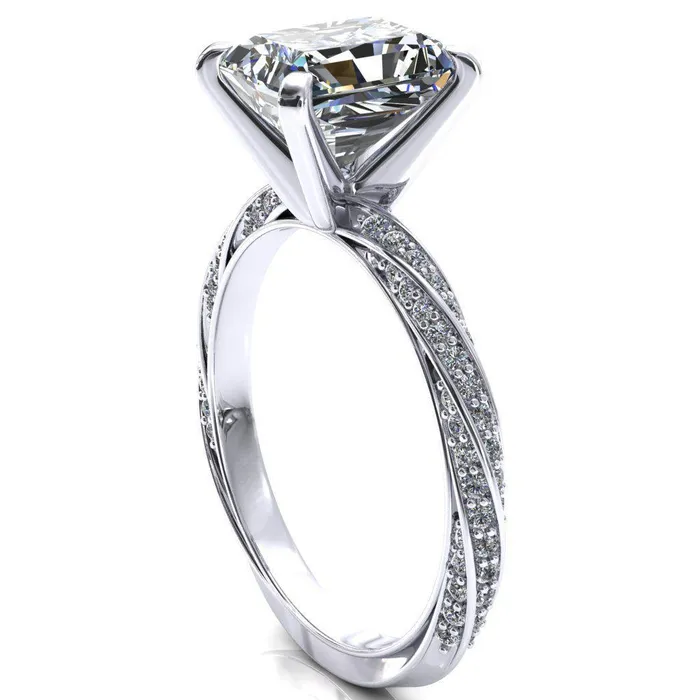 Elysia Radiant Moissanite 4 Prong 34 Eternity Diamond Accent Ring Fire Brilliance Rings
