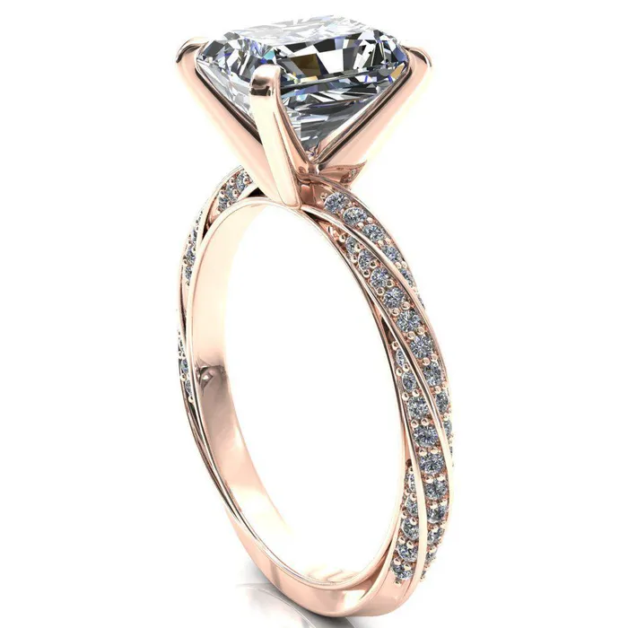 Elysia Radiant Moissanite 4 Prong 34 Eternity Diamond Accent Ring Fire Brilliance Rings