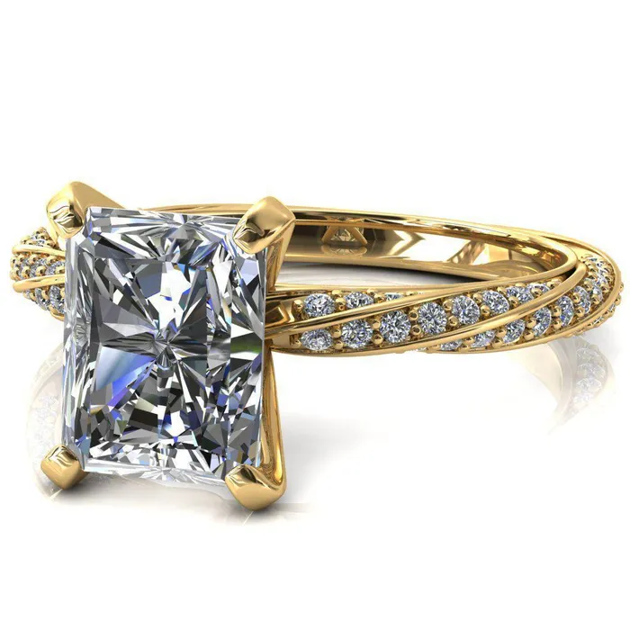 Elysia Radiant Moissanite 4 Prong 34 Eternity Diamond Accent Ring Fire Brilliance Rings