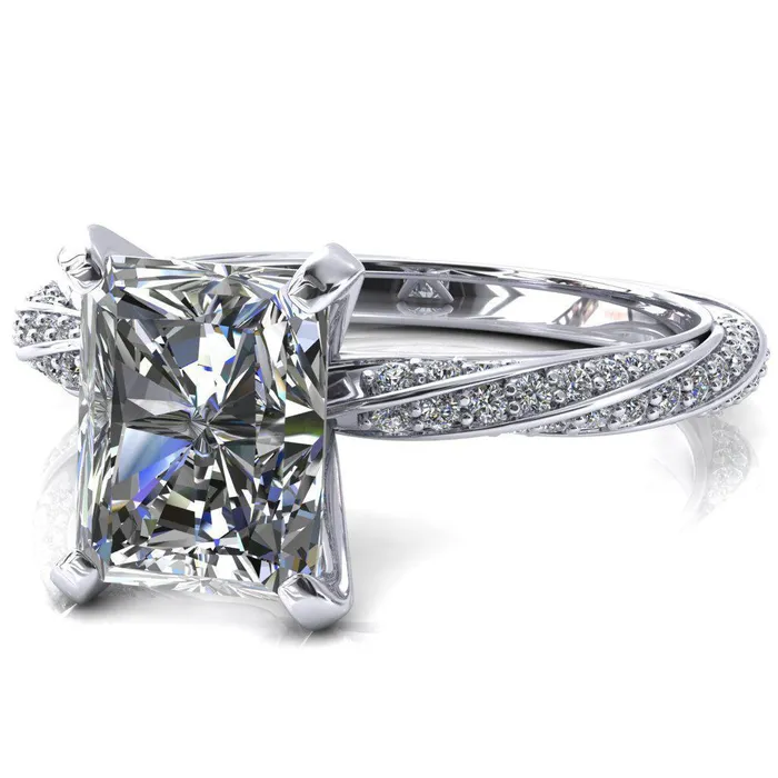 Elysia Radiant Moissanite 4 Prong 34 Eternity Diamond Accent Ring Fire Brilliance Rings